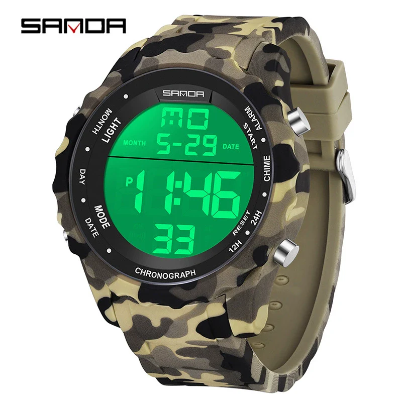 Electronic Watch Silicone Strap Abs Case Acrylic Mirror Round Dial Camouflage Series Outdoor Sports Multifunction - Image 11