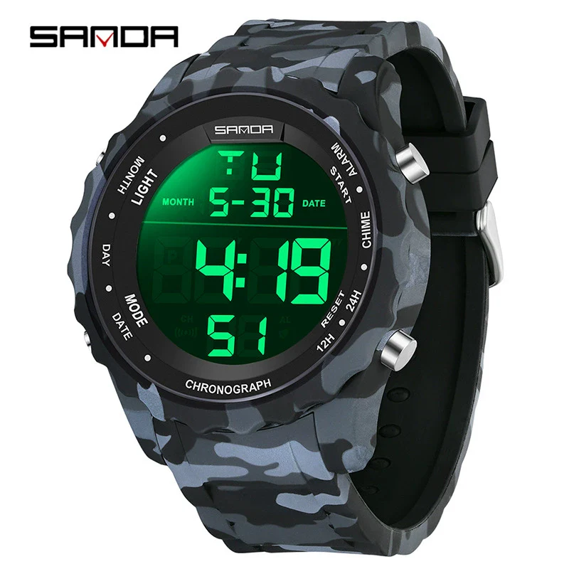 Electronic Watch Silicone Strap Abs Case Acrylic Mirror Round Dial Camouflage Series Outdoor Sports Multifunction - Image 4