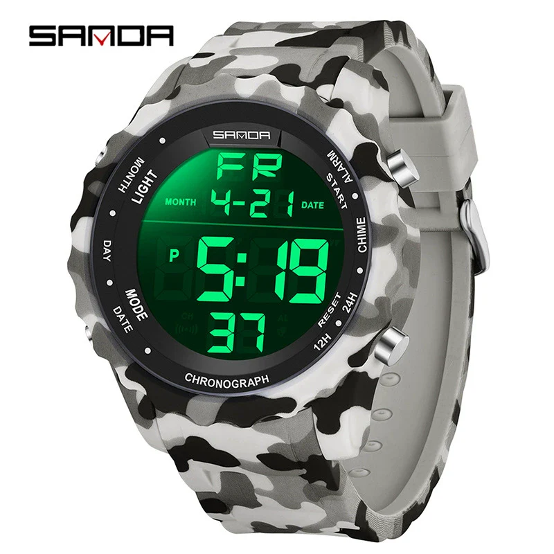 Electronic Watch Silicone Strap Abs Case Acrylic Mirror Round Dial Camouflage Series Outdoor Sports Multifunction - Image 6