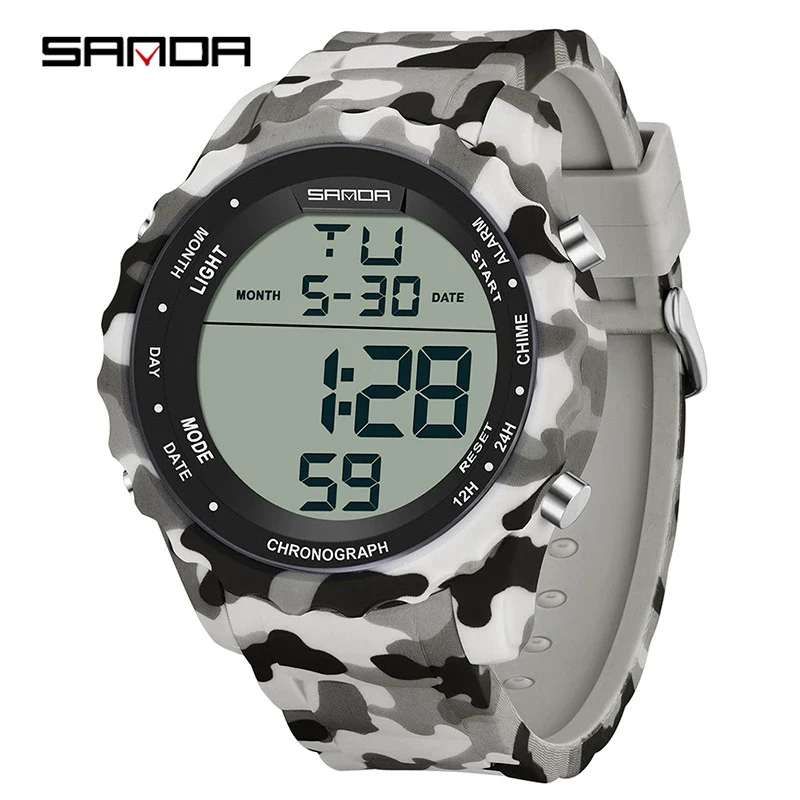 Electronic Watch Silicone Strap Abs Case Acrylic Mirror Round Dial Camouflage Series Outdoor Sports Multifunction - Image 7