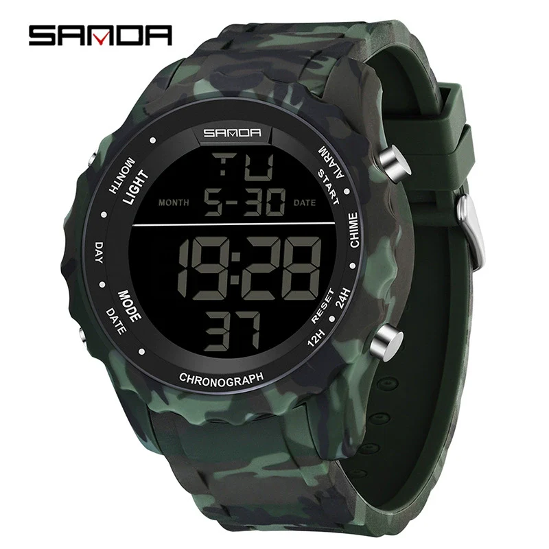 Electronic Watch Silicone Strap Abs Case Acrylic Mirror Round Dial Camouflage Series Outdoor Sports Multifunction - Image 8