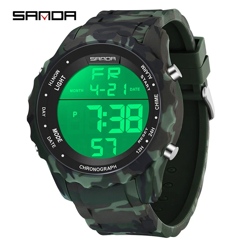 Electronic Watch Silicone Strap Abs Case Acrylic Mirror Round Dial Camouflage Series Outdoor Sports Multifunction - Image 9