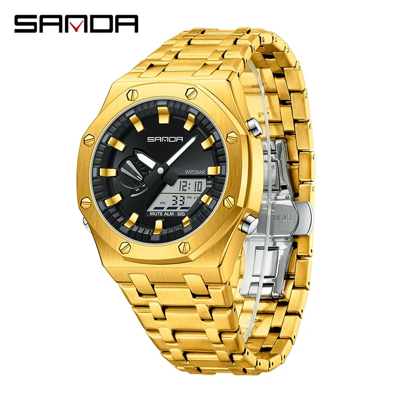 Electronic Watch Zinc Alloy Case Steel Band Round Dial Fashionable Multifunctional Men's Watch - Image 3