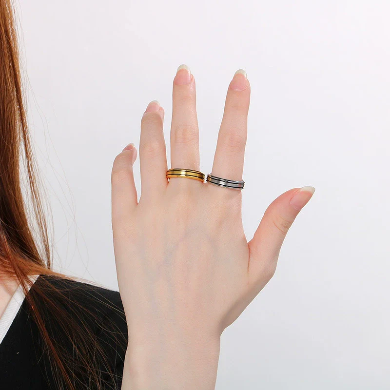 Electroplated Titanium Steel Geometric Ring For Couples - Image 2