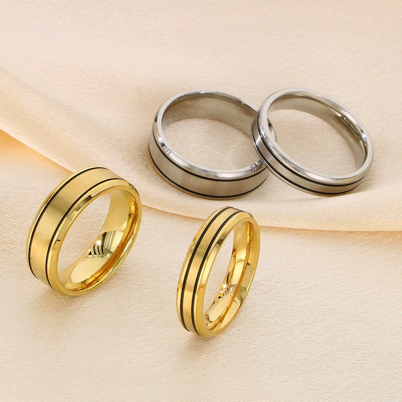 Electroplated Titanium Steel Geometric Ring For Couples - Image 3