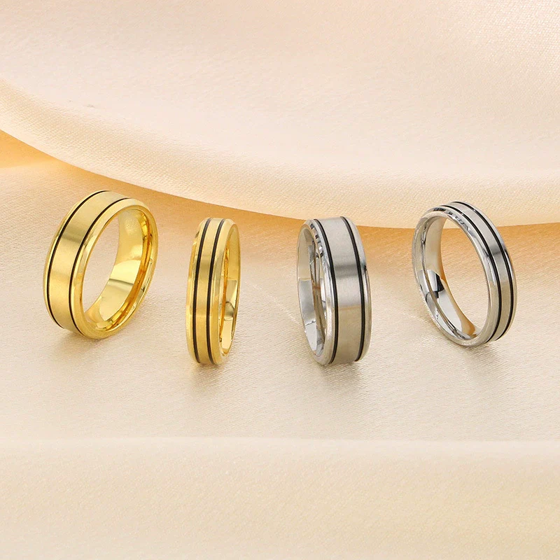 Electroplated Titanium Steel Geometric Ring For Couples - Image 4