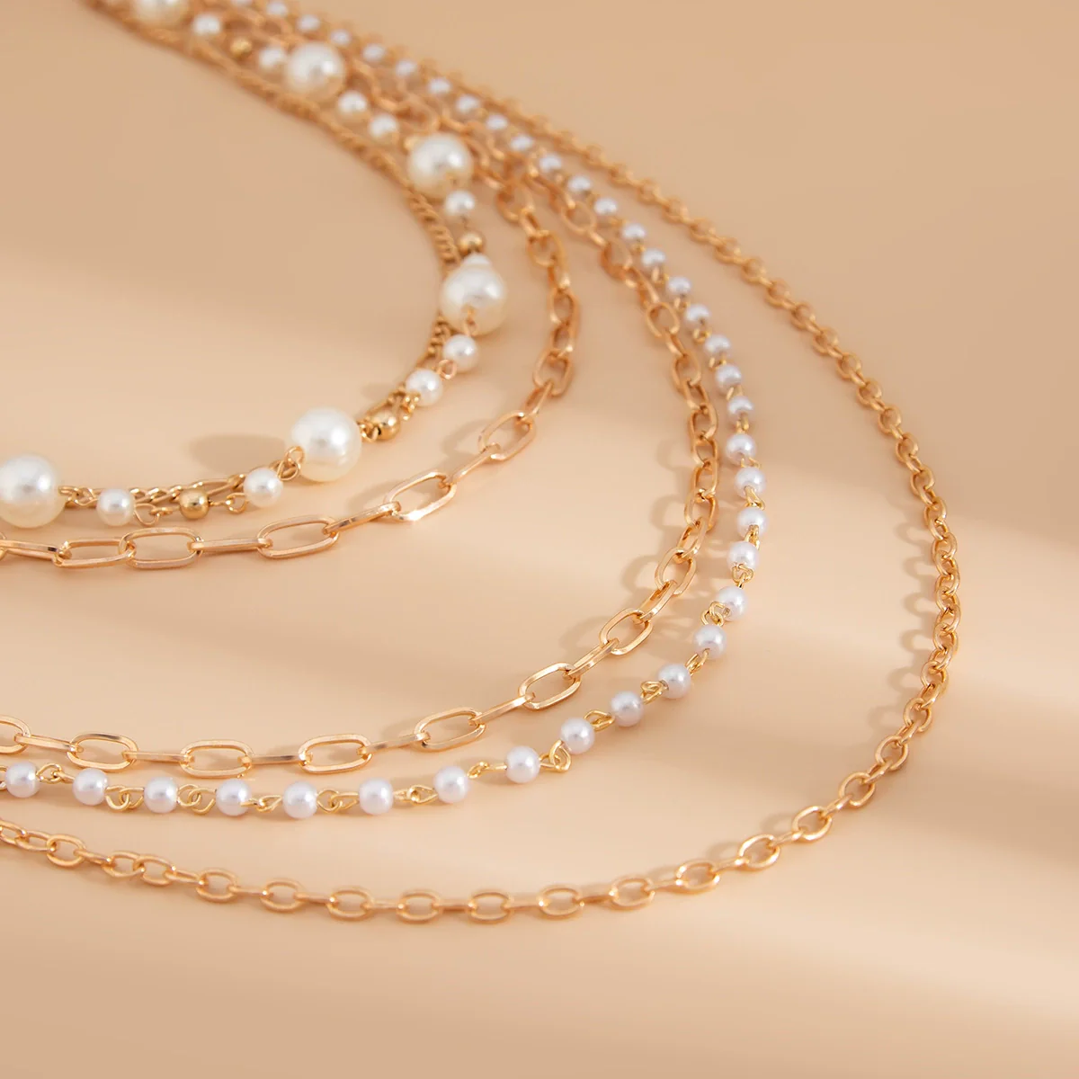 Elegant Imitation Pearl Beaded Multilayer Hiphop Women's Necklace With Geometric Pattern And Cross Chain And Electroplating Design - Image 4