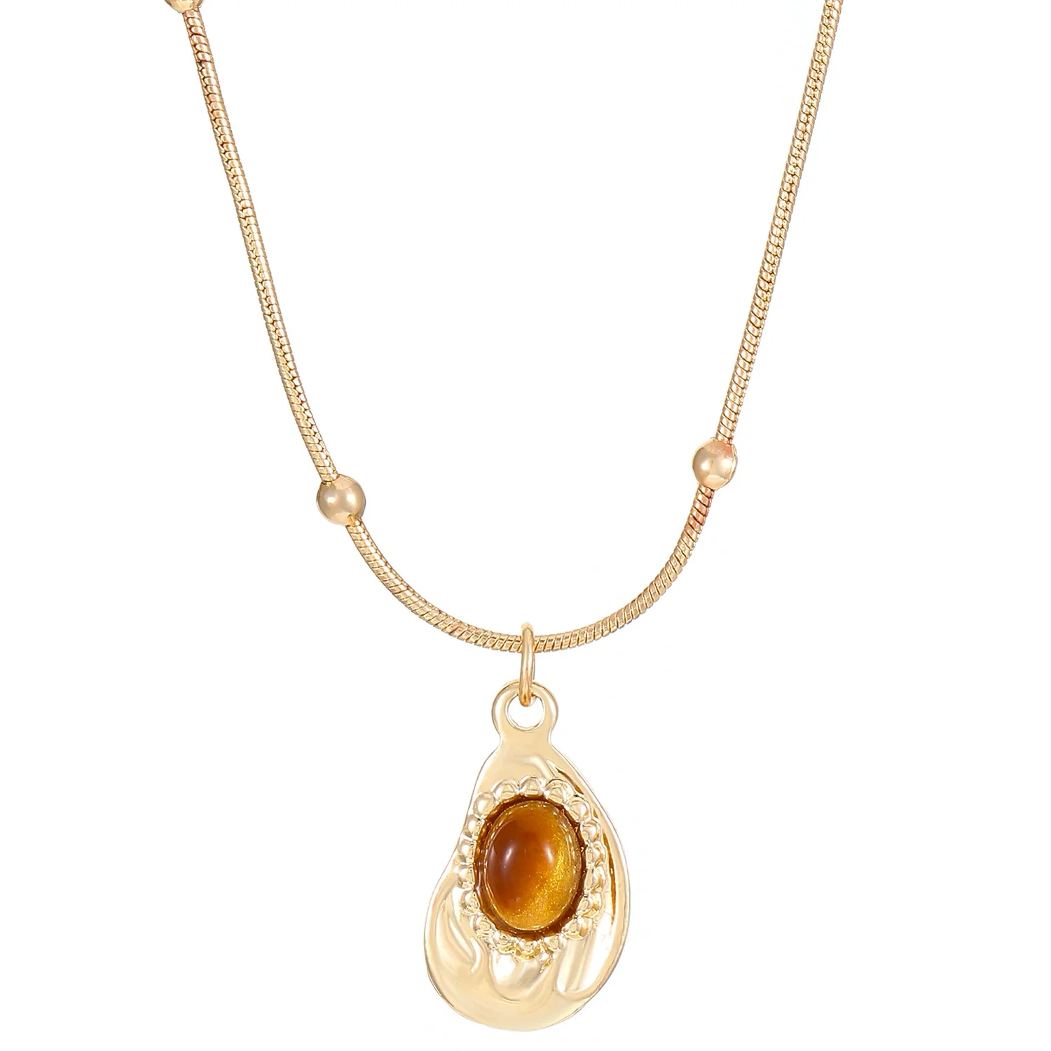 Elegant Oval Tiger Eye Women's Niche Light Luxury Maillard Style Alloy Necklace With Ball Chain And Electroplating - Image 5