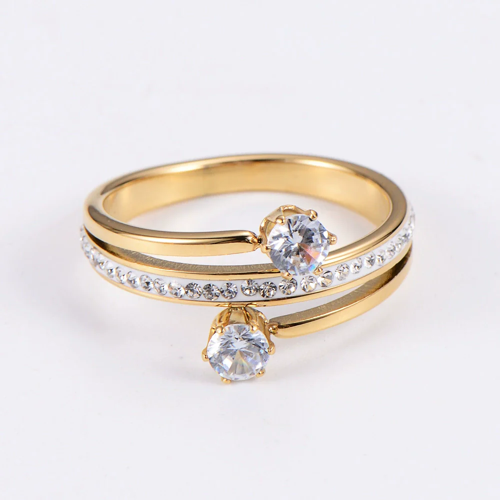 Elegant Spiral White Mud Inlaid Zircon Stainless Steel Finger Ring For Women