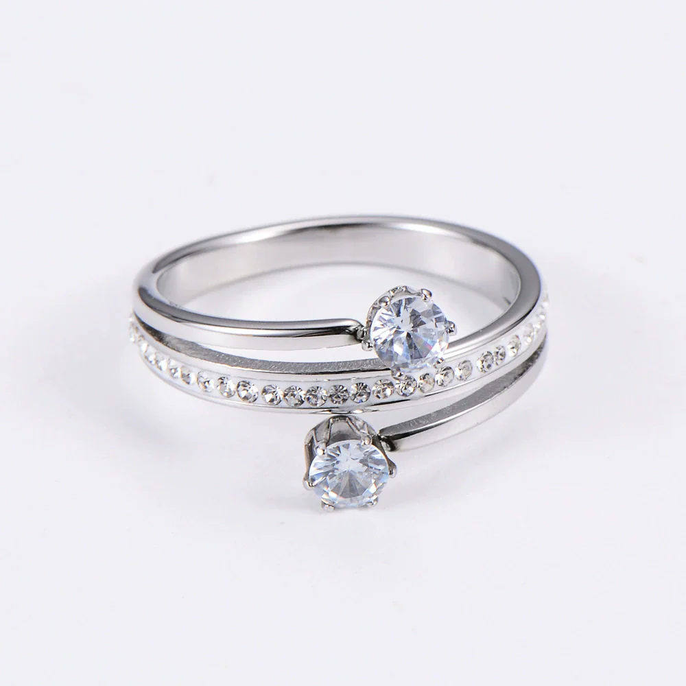 Elegant Spiral White Mud Inlaid Zircon Stainless Steel Finger Ring For Women - Image 2