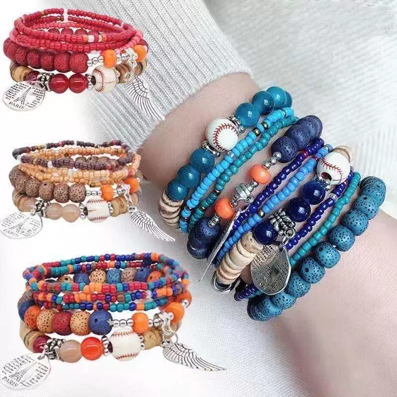 Ethnic Style Geometric Alloy Tribal Women's Bracelet With Disc Tower Wings And Rice Beads