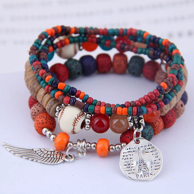 Ethnic Style Geometric Alloy Tribal Women's Bracelet With Disc Tower Wings And Rice Beads - Image 2
