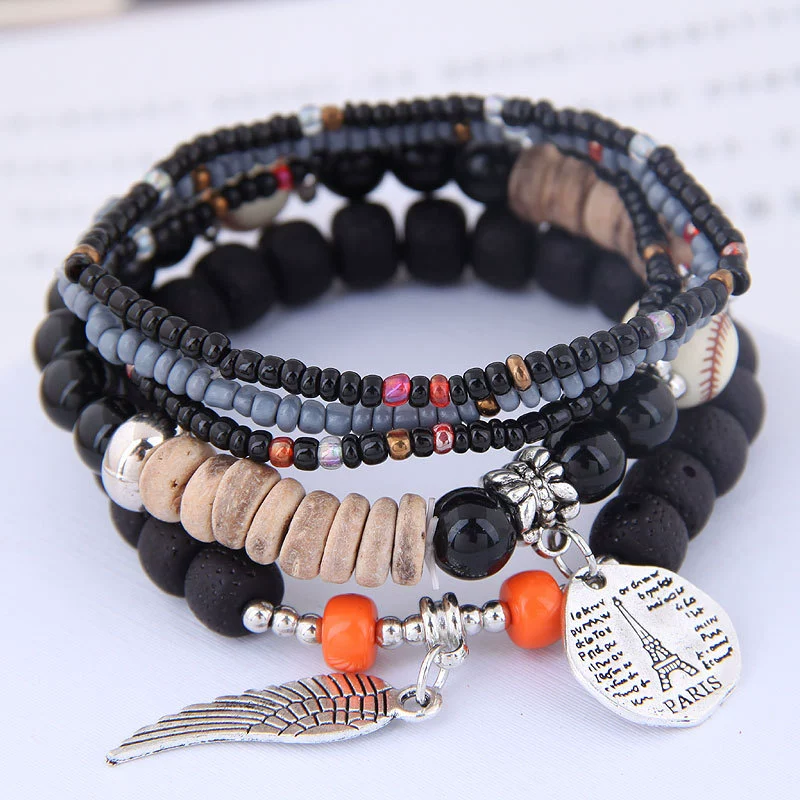 Ethnic Style Geometric Alloy Tribal Women's Bracelet With Disc Tower Wings And Rice Beads - Image 3