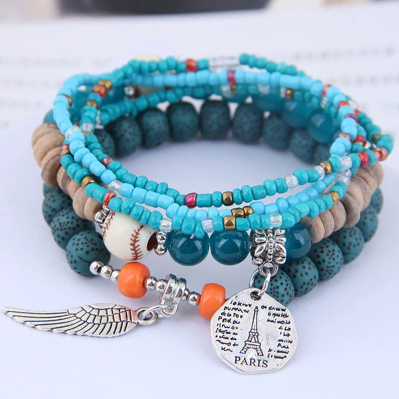 Ethnic Style Geometric Alloy Tribal Women's Bracelet With Disc Tower Wings And Rice Beads - Image 4