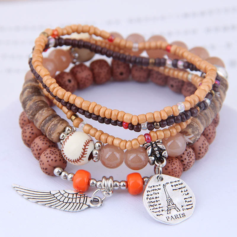 Ethnic Style Geometric Alloy Tribal Women's Bracelet With Disc Tower Wings And Rice Beads - Image 5