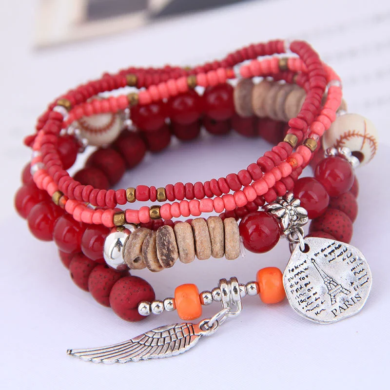 Ethnic Style Geometric Alloy Tribal Women's Bracelet With Disc Tower Wings And Rice Beads - Image 6