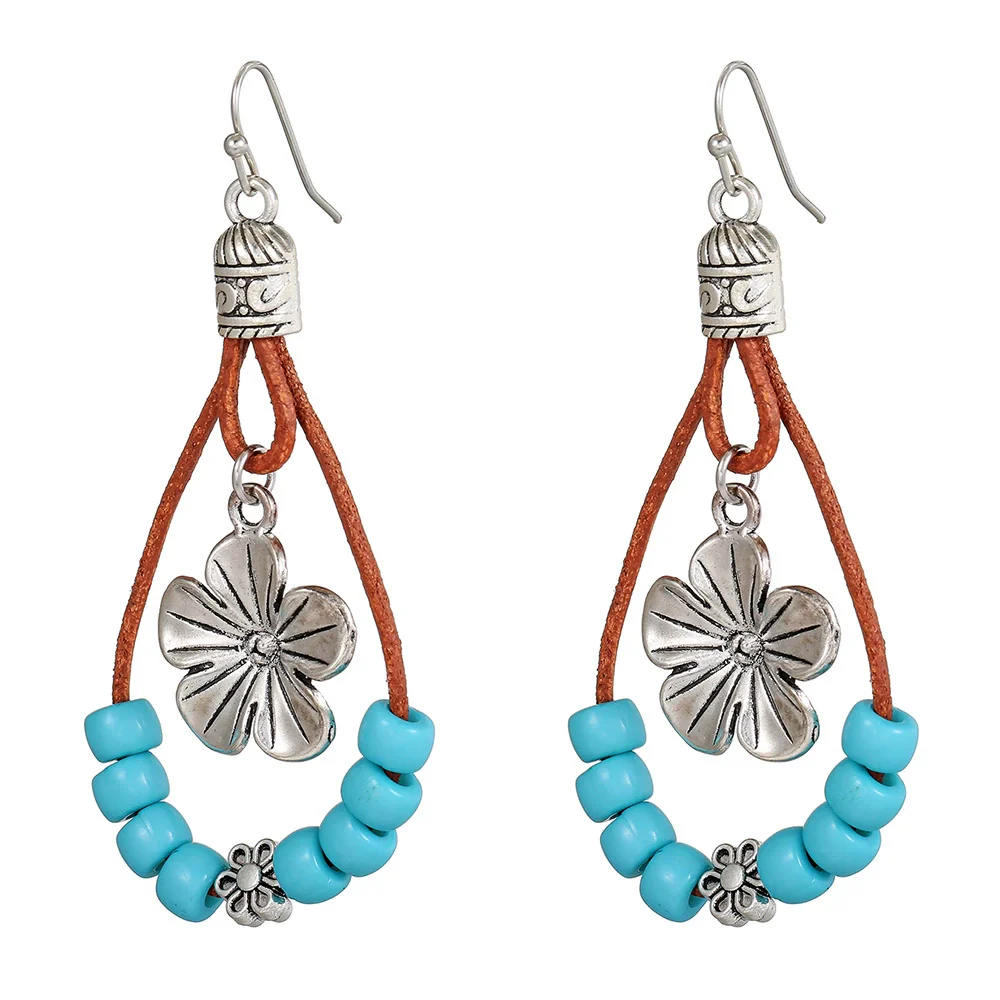 Ethnic Style Vintage Alloy Turquoise Flower Earrings Set With Diamonds - Image 6