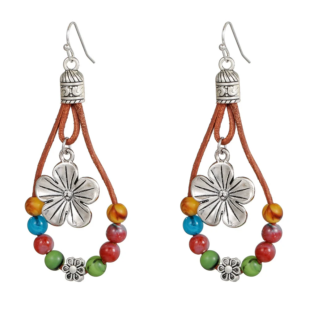 Ethnic Style Vintage Alloy Turquoise Flower Earrings Set With Diamonds - Image 7