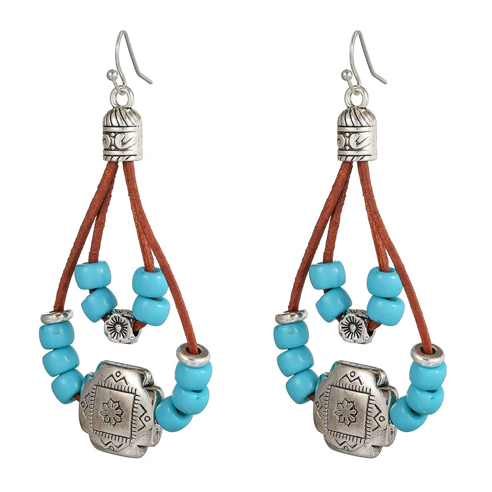 Ethnic Style Vintage Alloy Turquoise Flower Earrings Set With Diamonds - Image 8
