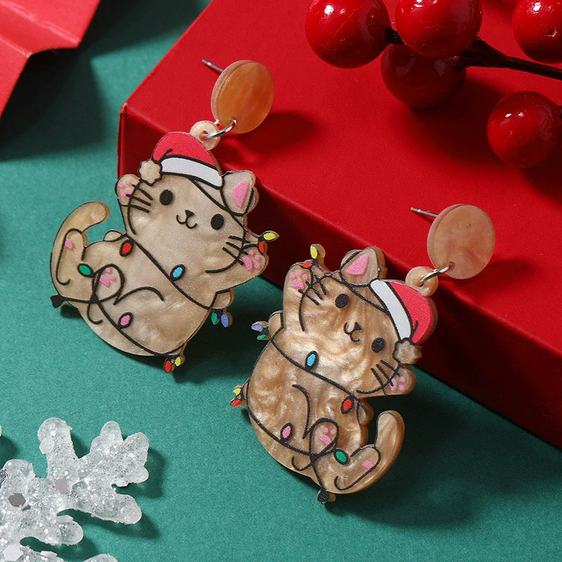 Exaggerated Christmas Earrings Acrylic Geometric Animal Style Jewelry For Women - Image 3