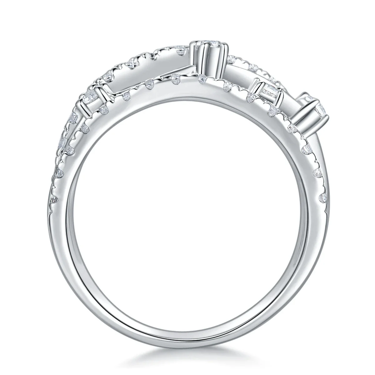 Exaggerated Fashion Geometric S925 Silver Moissanite Ring Set With Diamonds For Women - Image 3