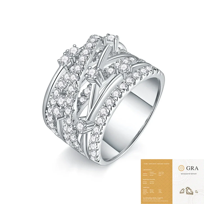 Exaggerated Fashion Geometric S925 Silver Moissanite Ring Set With Diamonds For Women - Image 5