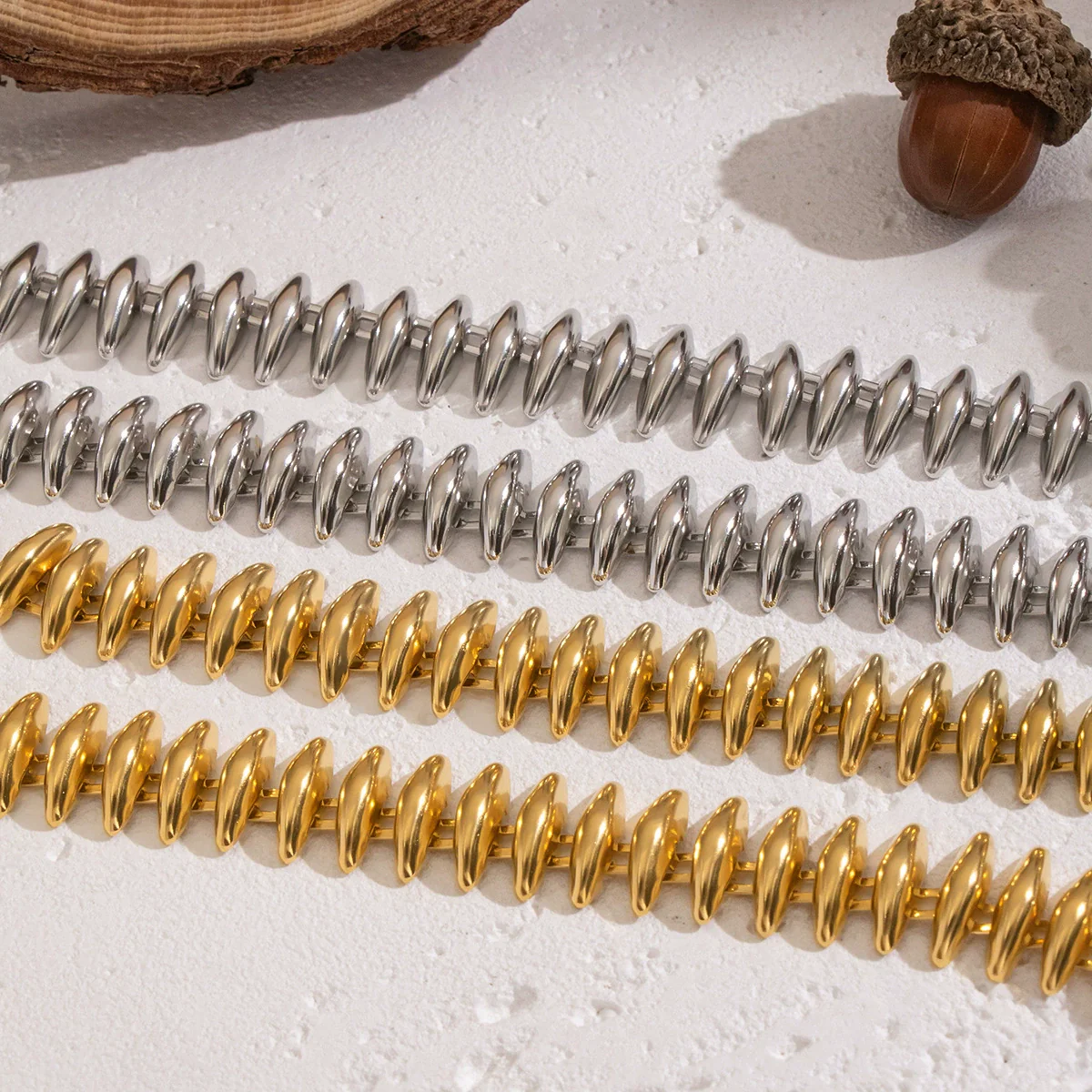 Exaggerated Heavyduty Handmade Stainless Steel Electroplated Bullet Necklace And Bracelet Jewelry Accessories For Women - Image 3