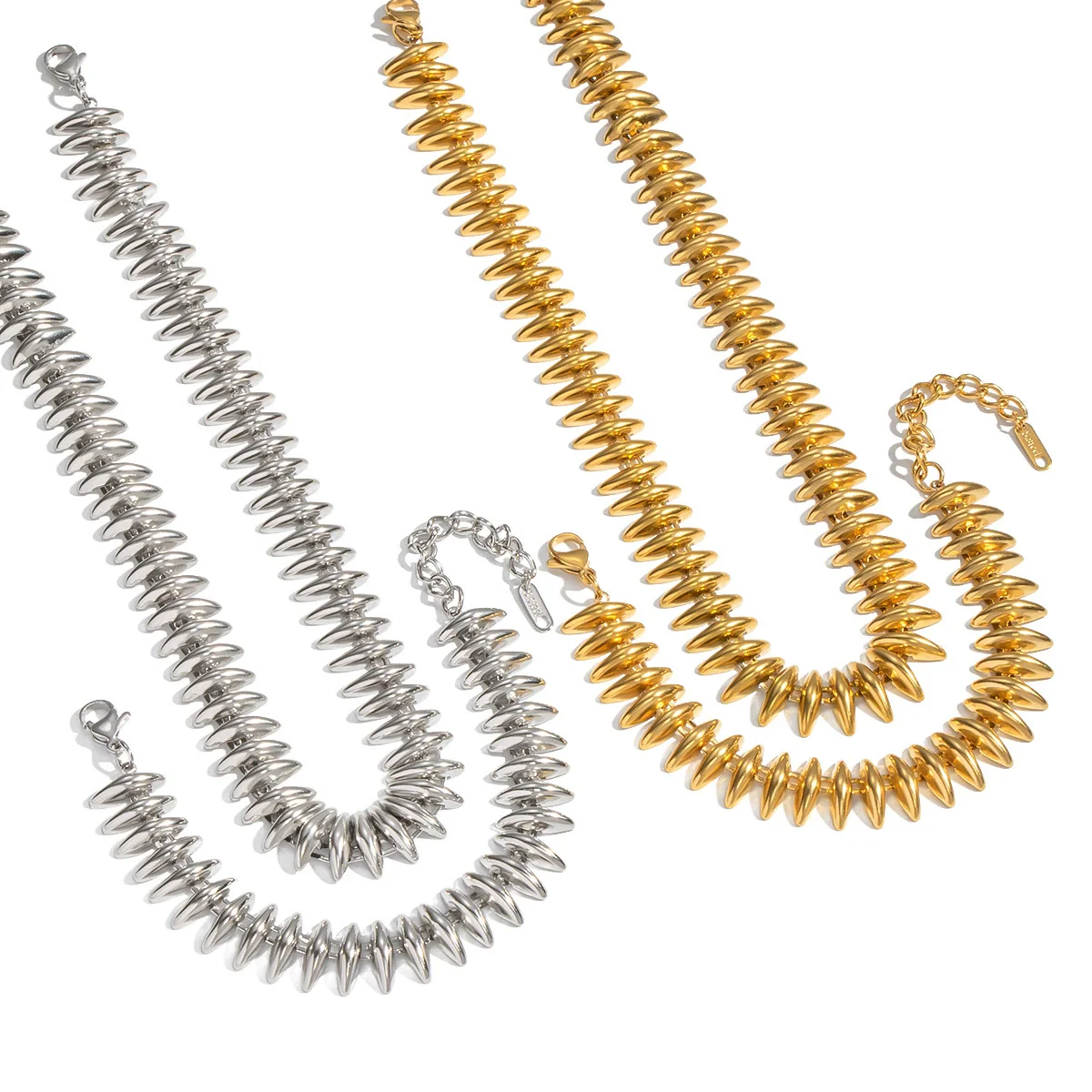 Exaggerated Heavyduty Handmade Stainless Steel Electroplated Bullet Necklace And Bracelet Jewelry Accessories For Women - Image 5