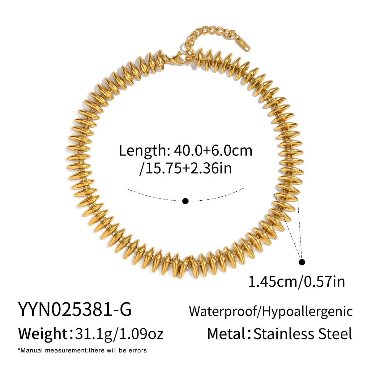 Exaggerated Heavyduty Handmade Stainless Steel Electroplated Bullet Necklace And Bracelet Jewelry Accessories For Women - Image 6