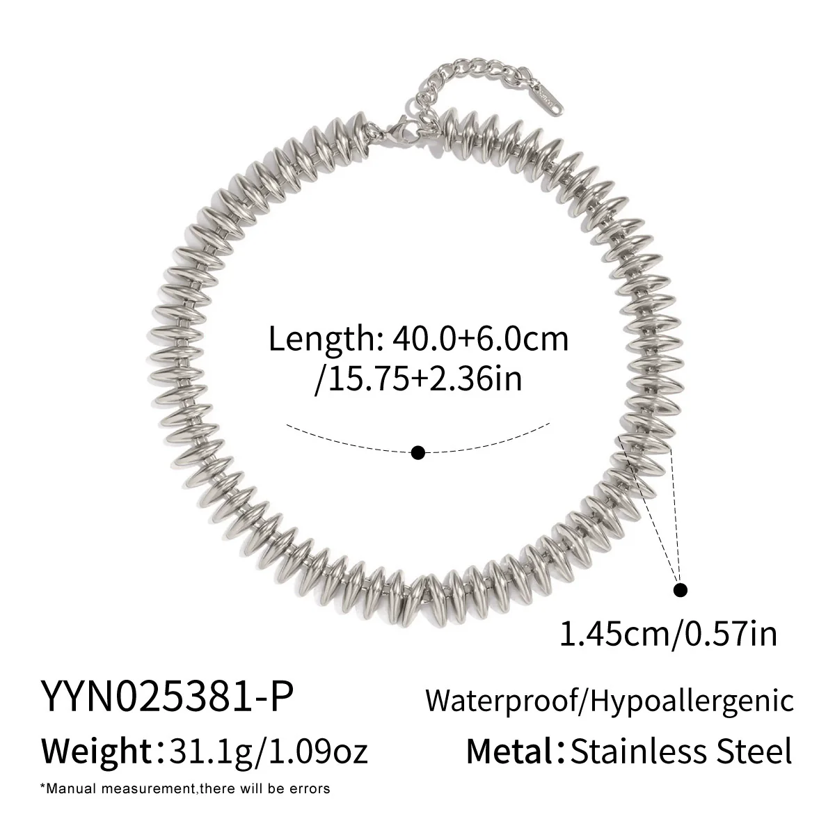 Exaggerated Heavyduty Handmade Stainless Steel Electroplated Bullet Necklace And Bracelet Jewelry Accessories For Women - Image 7
