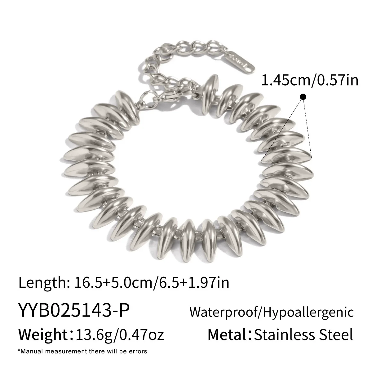 Exaggerated Heavyduty Handmade Stainless Steel Electroplated Bullet Necklace And Bracelet Jewelry Accessories For Women - Image 9