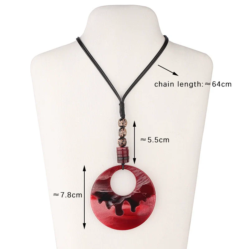 Exaggerated Hollow Acrylic Resin Pendant Necklace With Leather Rope Chain For Women - Image 3