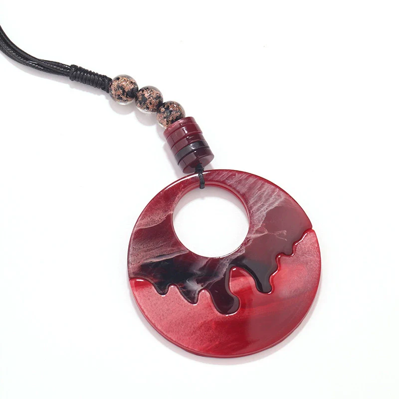 Exaggerated Hollow Acrylic Resin Pendant Necklace With Leather Rope Chain For Women - Image 6