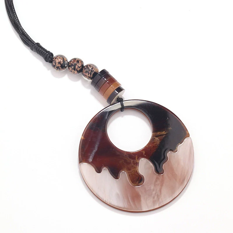 Exaggerated Hollow Acrylic Resin Pendant Necklace With Leather Rope Chain For Women - Image 7
