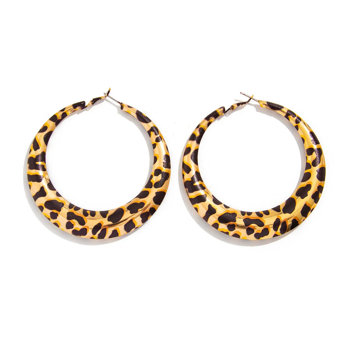 Exaggerated Hot Girl Style Leopard Print Geometric Metal Earrings For Women With Electroplating - Image 5
