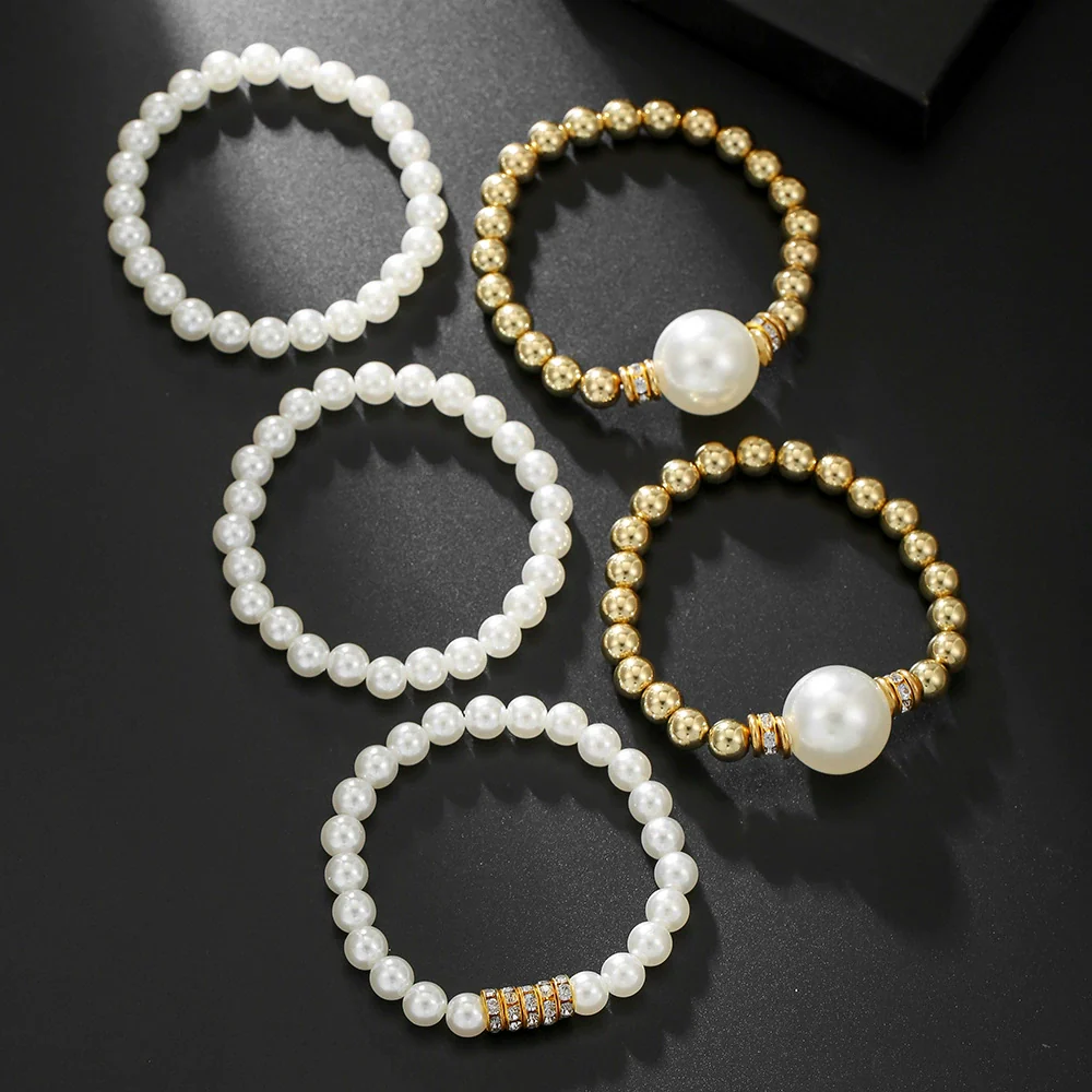 Exaggerated Imitation Pearl Women's Multilayered Geometric Hand Jewelry Hiphop Bracelet - Image 2