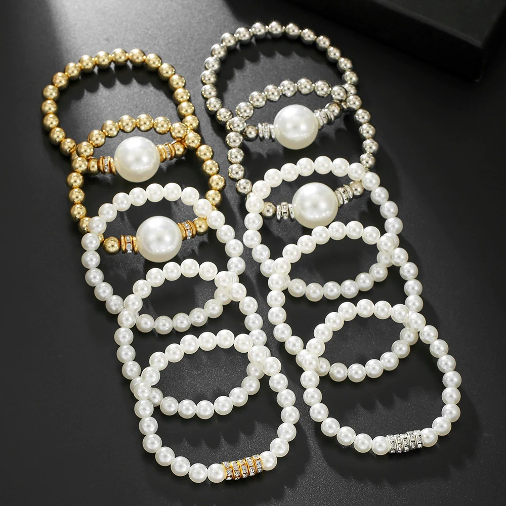 Exaggerated Imitation Pearl Women's Multilayered Geometric Hand Jewelry Hiphop Bracelet - Image 3