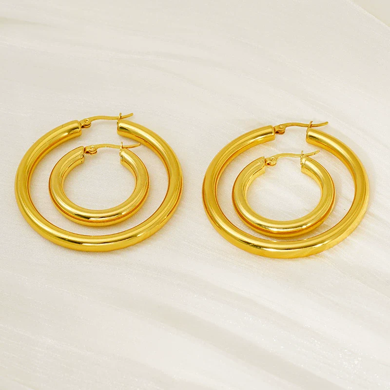 Exaggerated Large Ringshaped Geometric 316L Stainless Steel Earrings 18K Goldplated - Image 3
