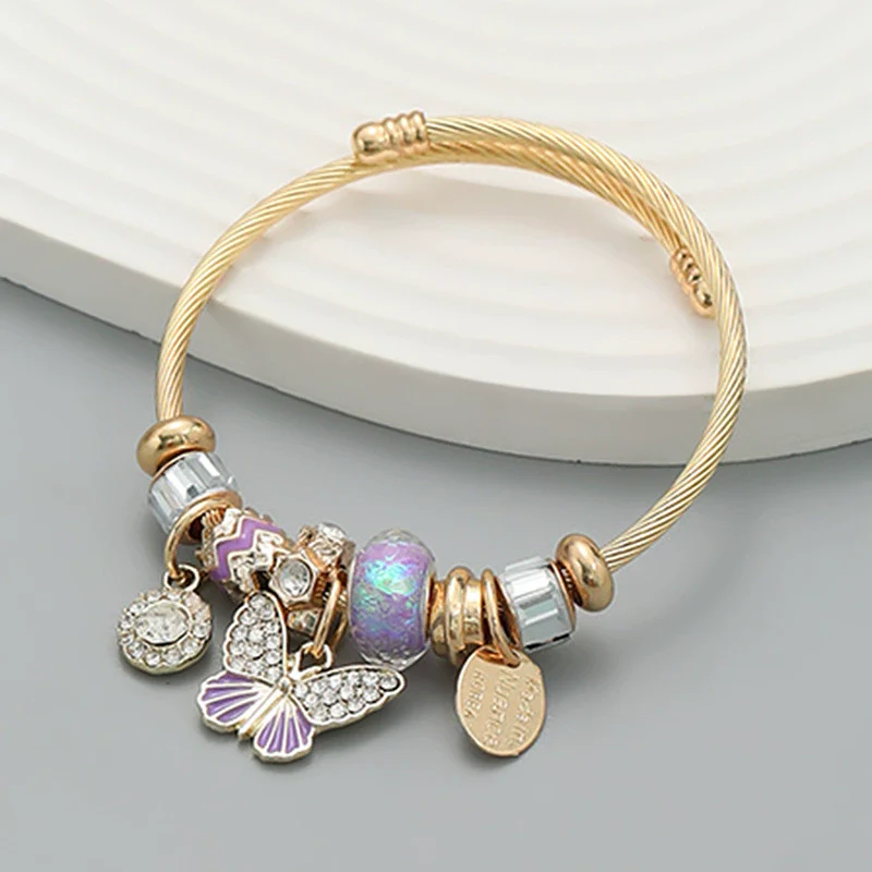 Exaggerated Women's Alloy Bracelets With Butterfly Pendants And Geometric Diamond Design - Image 2