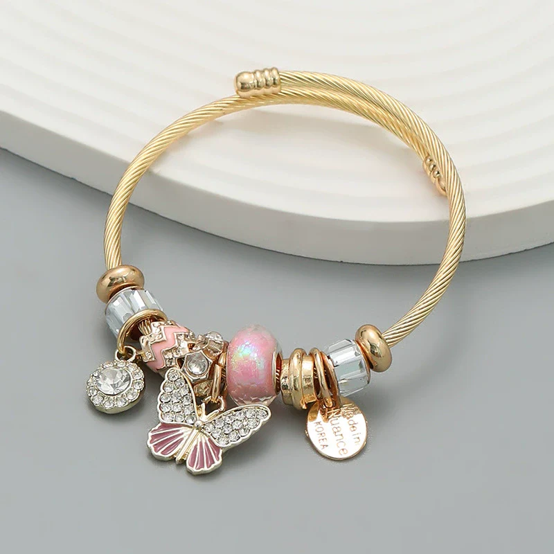 Exaggerated Women's Alloy Bracelets With Butterfly Pendants And Geometric Diamond Design - Image 3