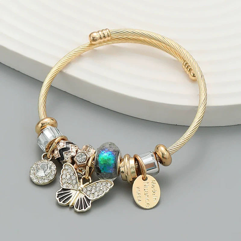 Exaggerated Women's Alloy Bracelets With Butterfly Pendants And Geometric Diamond Design - Image 4