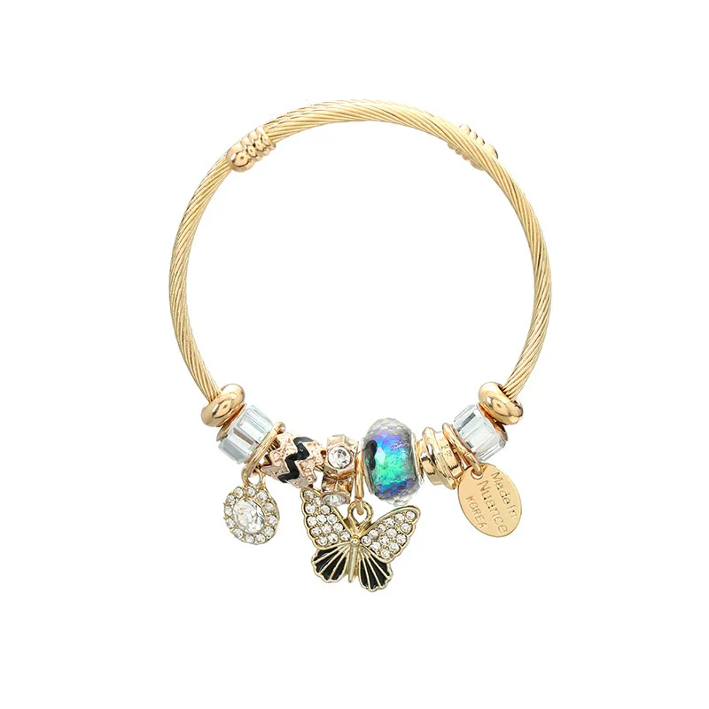 Exaggerated Women's Alloy Bracelets With Butterfly Pendants And Geometric Diamond Design - Image 7