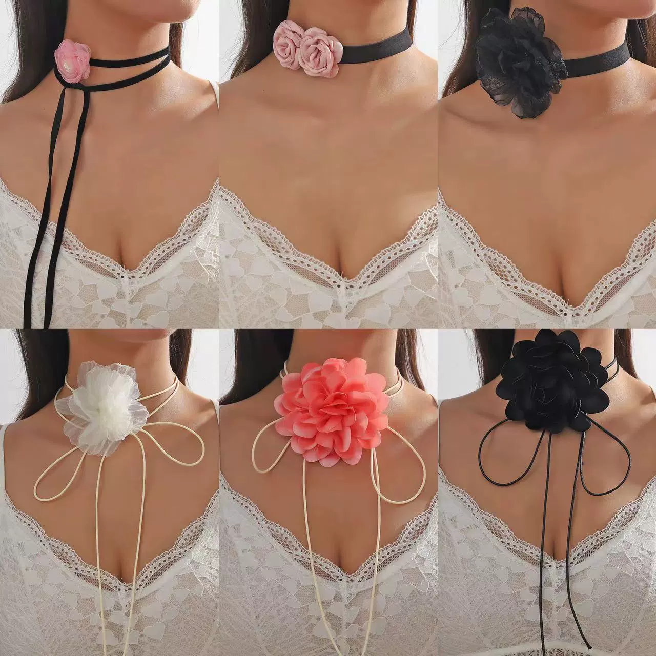 Fabric Flower Lace Ghost Flower Necklace With Geometric Design For Women - Image 2