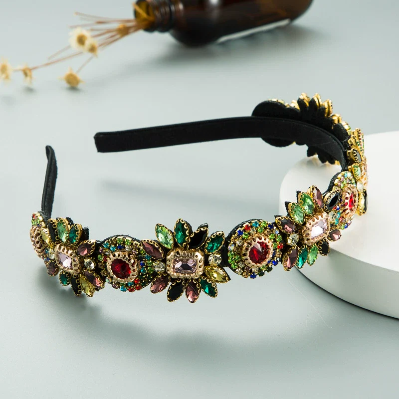 Fabric Hairband Inlaid With Glass Diamond Flower Fashion Ol Style Women's Hair Accessory - Image 7