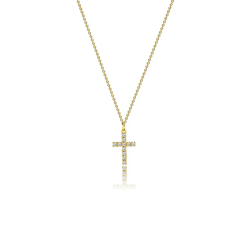 Fashion Allmatch Jewelry Exquisite Copper Set With Zircon Cross Necklace For Women Geometric Style Copper Plated With Real Gold Electroplating Treatment - Image 5