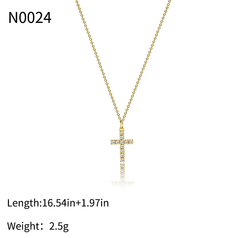 Fashion Allmatch Jewelry Exquisite Copper Set With Zircon Cross Necklace For Women Geometric Style Copper Plated With Real Gold Electroplating Treatment - Image 6