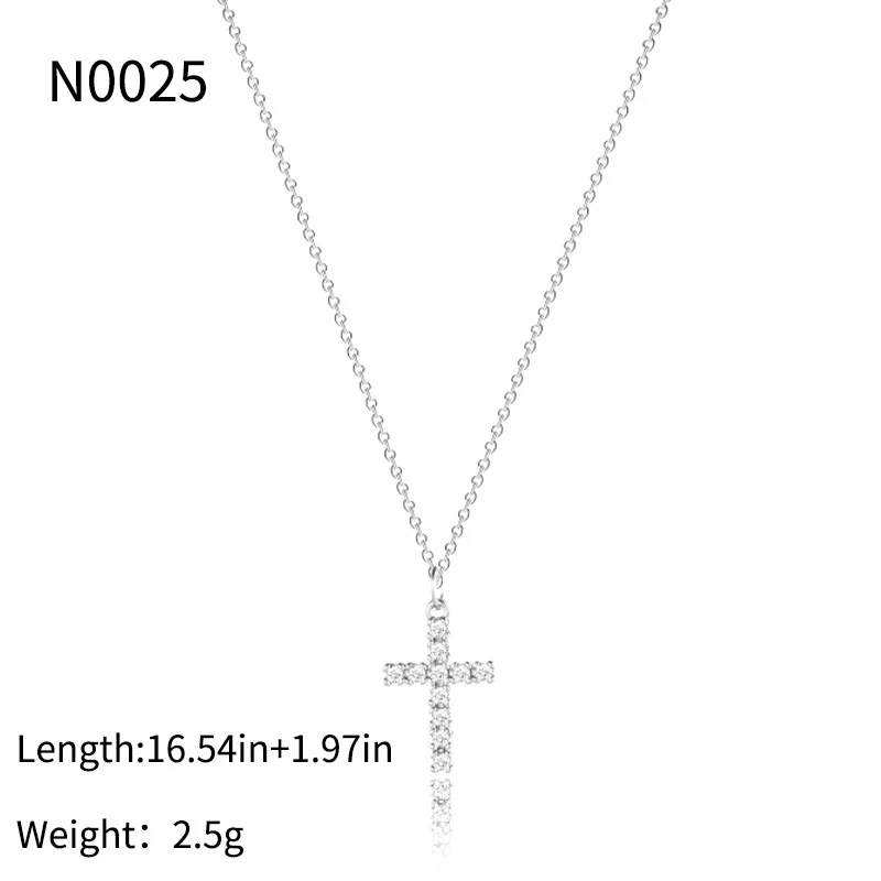 Fashion Allmatch Jewelry Exquisite Copper Set With Zircon Cross Necklace For Women Geometric Style Copper Plated With Real Gold Electroplating Treatment - Image 7