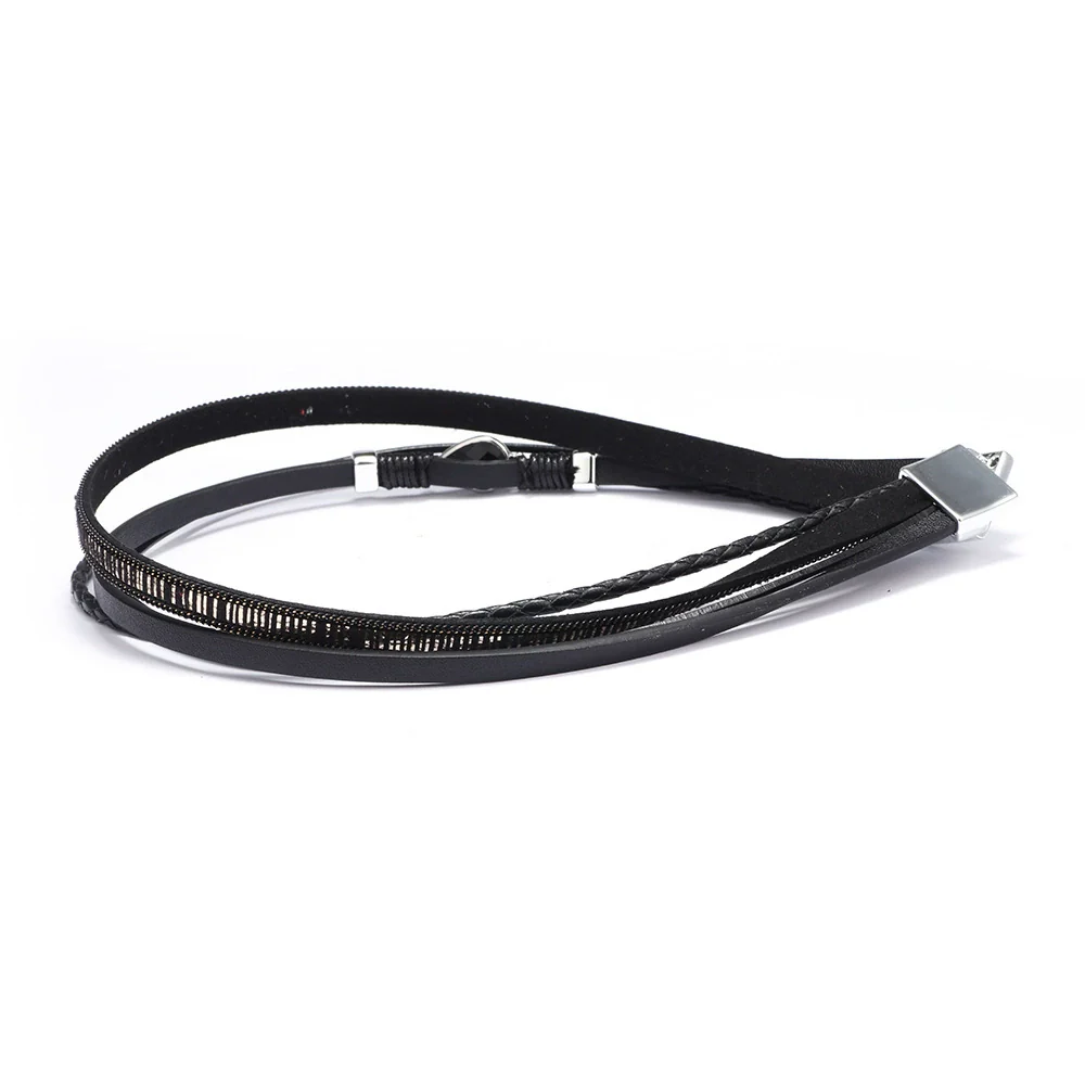 Fashion Allmatch Women's Bracelet Metal Pu Leather Magnetic Buckle Geometric Rhinestone Electroplating - Image 4