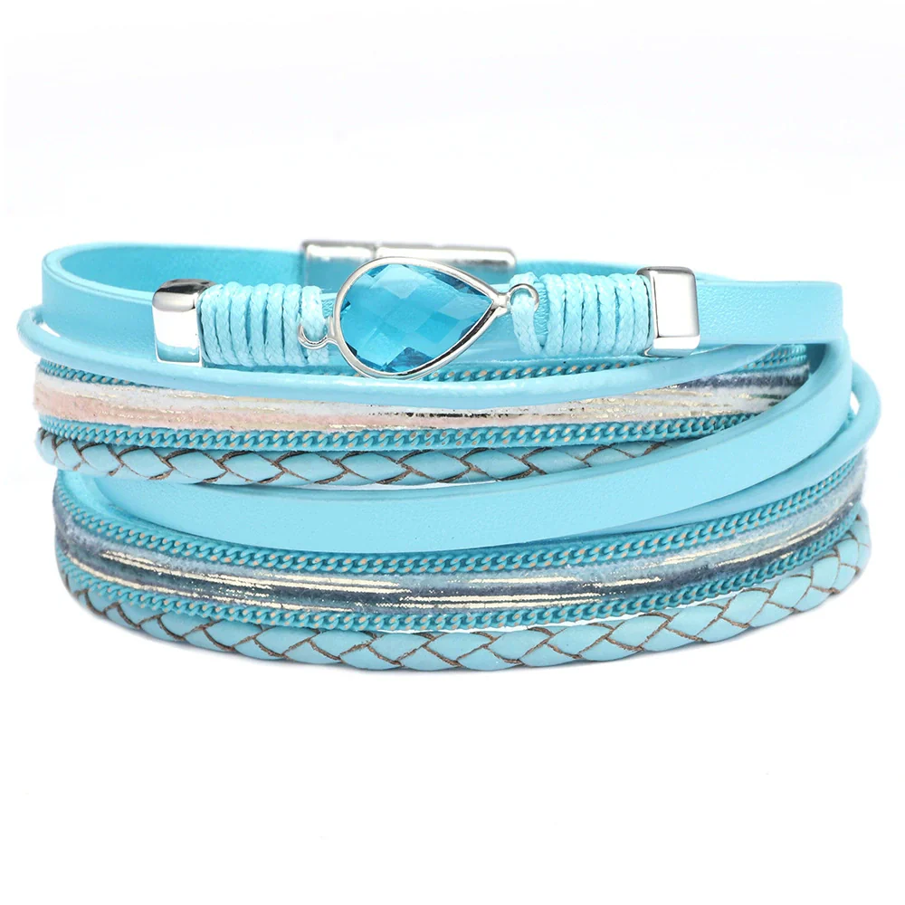 Fashion Allmatch Women's Bracelet Metal Pu Leather Magnetic Buckle Geometric Rhinestone Electroplating - Image 5