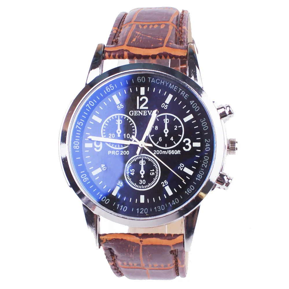 Fashion Alloy And Ordinary Glass Men's Round Dial Blue Light Wrist Watch With Horseshoe Buckle And Onion Crown - Image 5